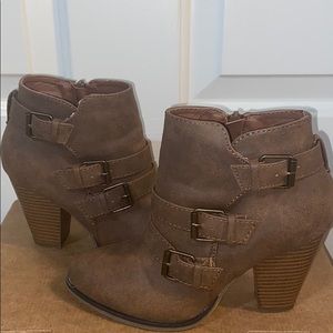 Brown Buckle Ankle Booties